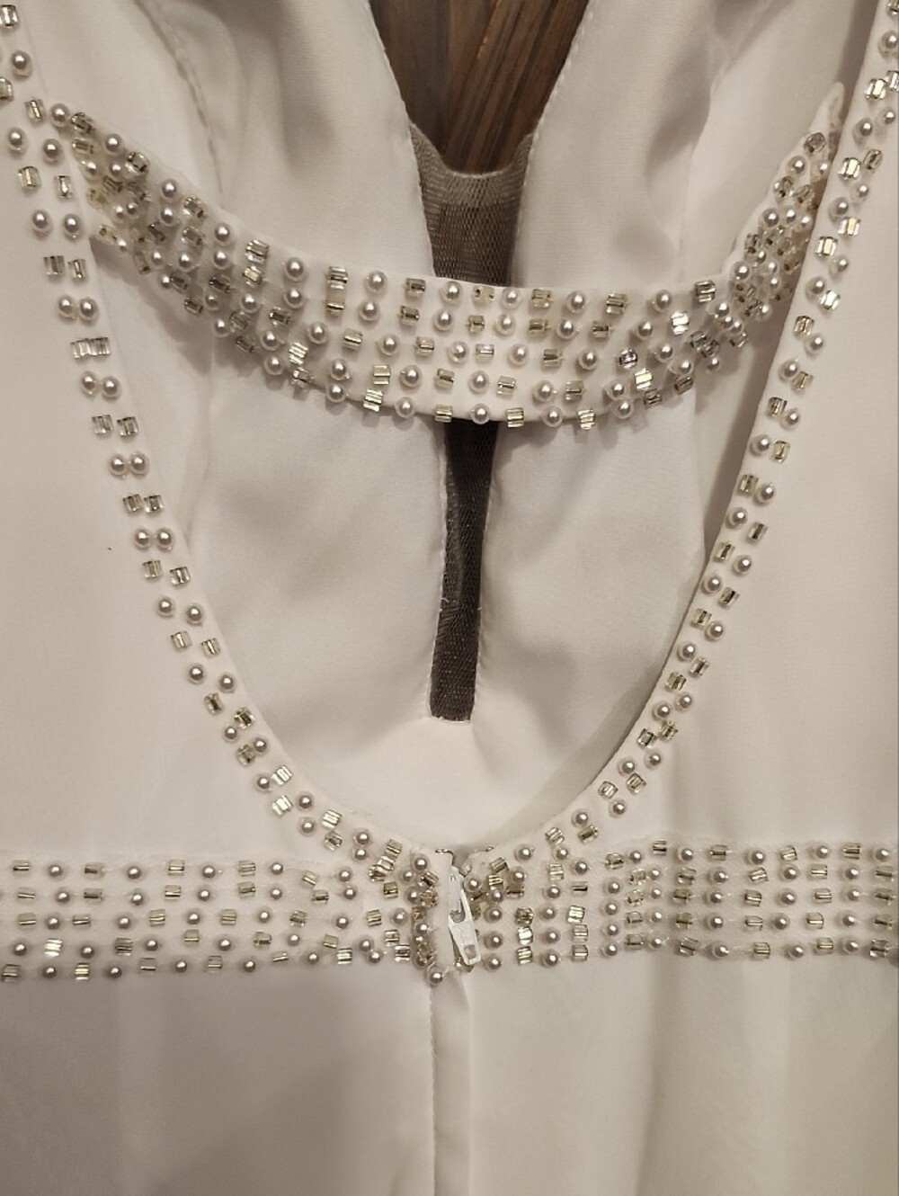 Minimalist White V-Neck Wedding Dress with Beaded Waist - Picture 6 of 16